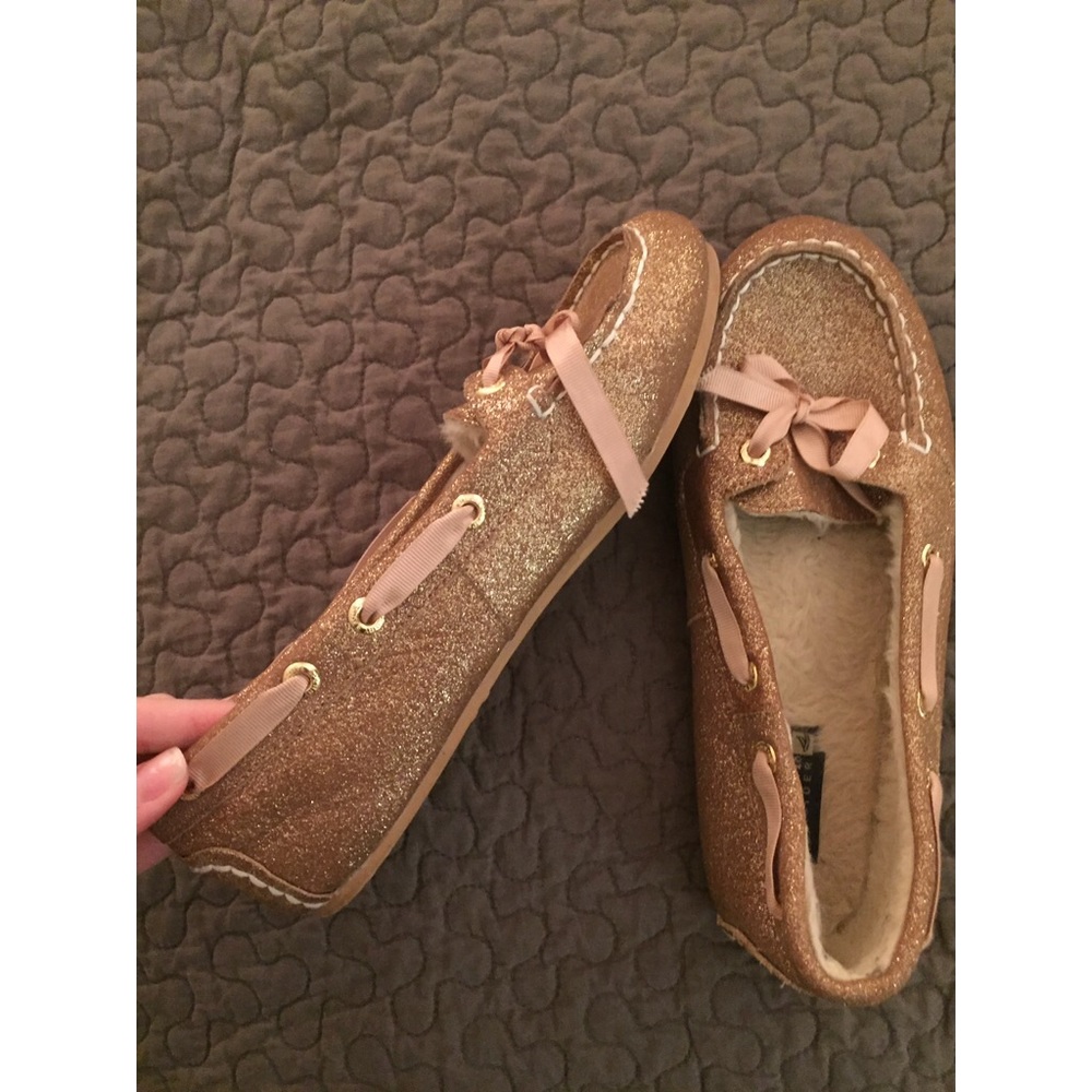 Gold glitter Sperry slippers